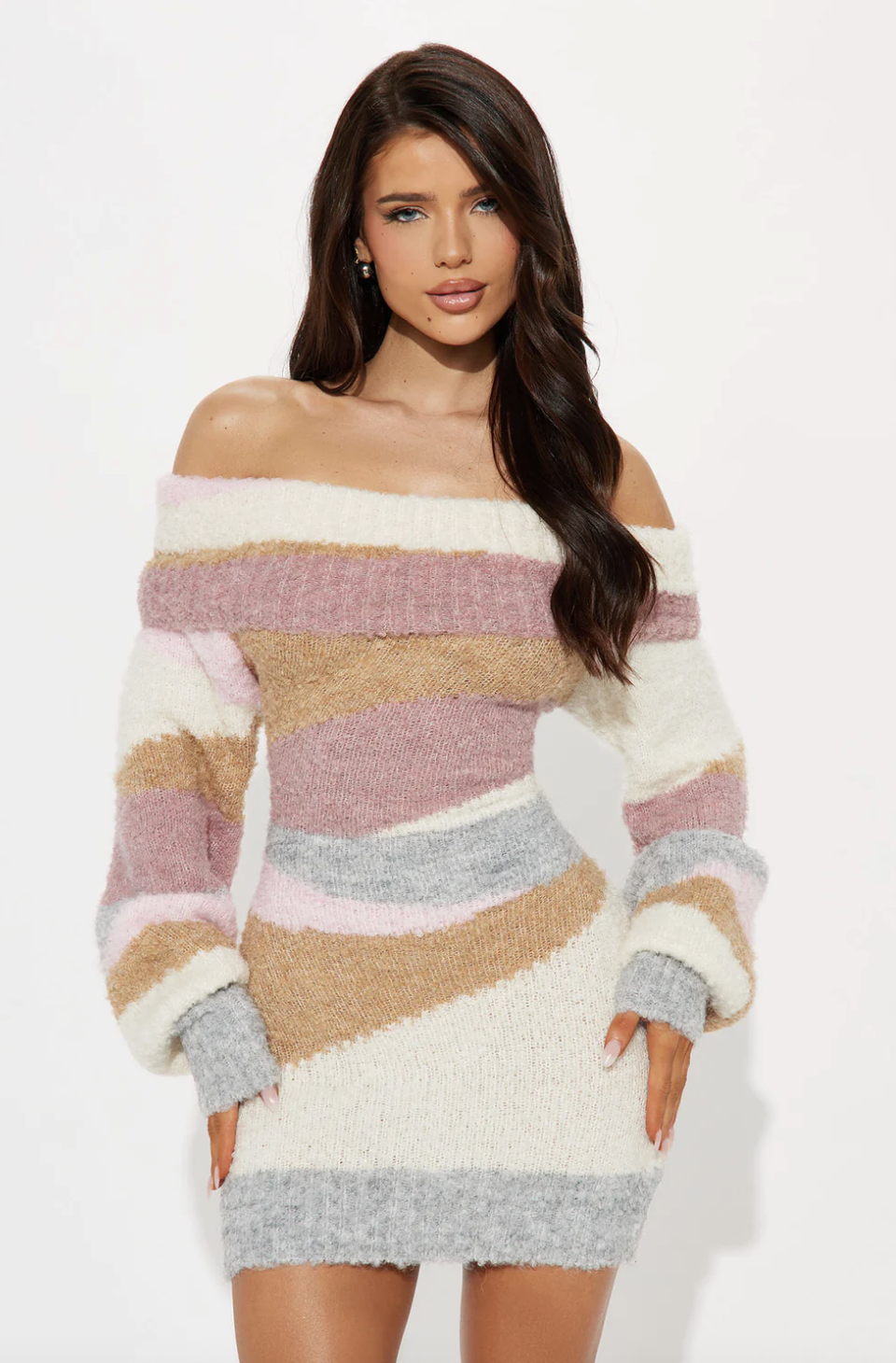 Fatima Sweater Mini Dress - Pink/combo