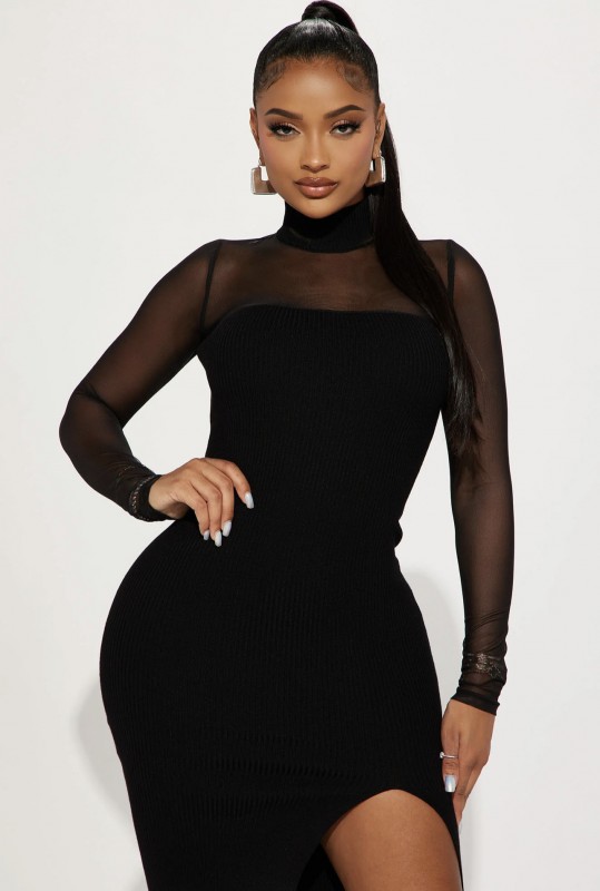 Rosie's Lust Mock Neck Midi Dress - Black