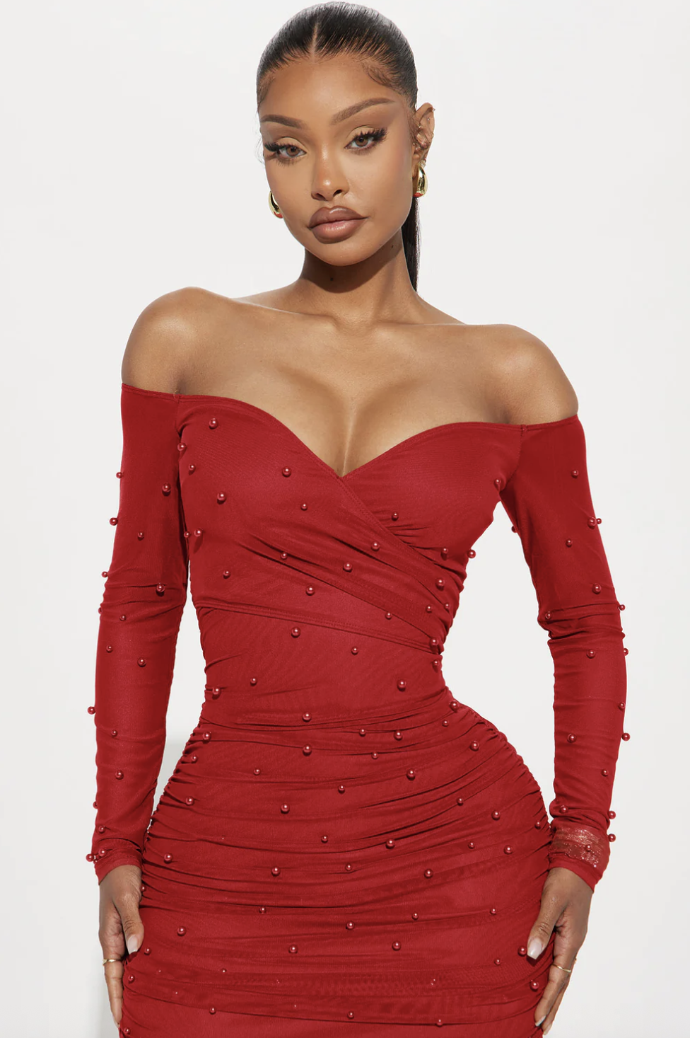 Adah Mesh Midi Dress - Red
