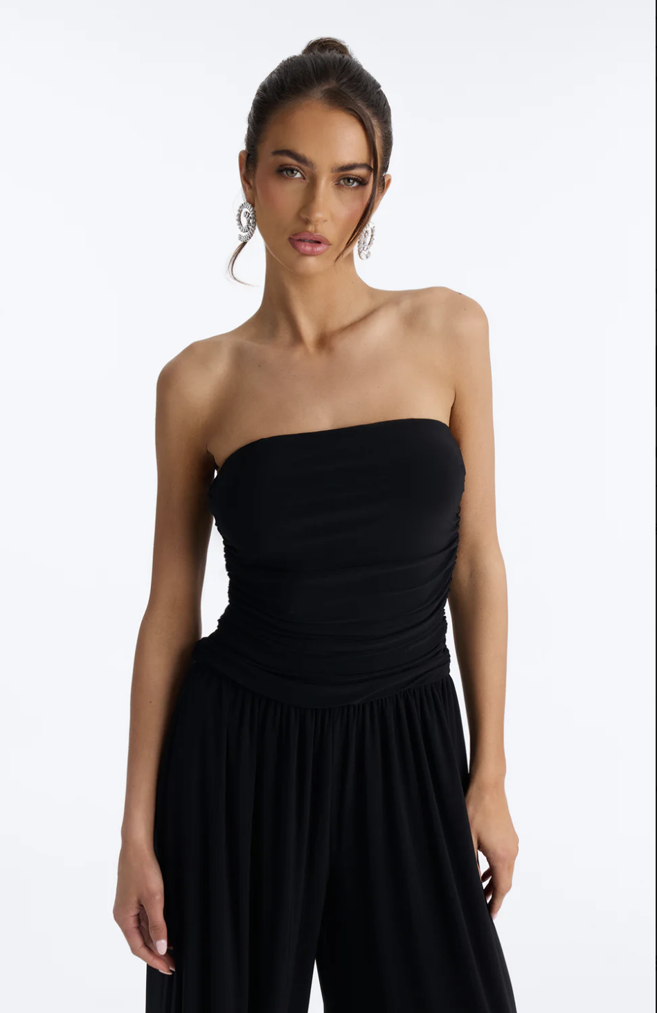 Cierra Ruched Strapless Jumpsuit - Black