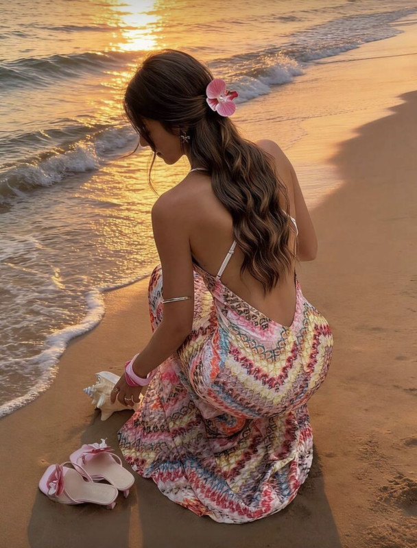Floral Print Spaghetti Strap Backless V-Neck Maxi Dress