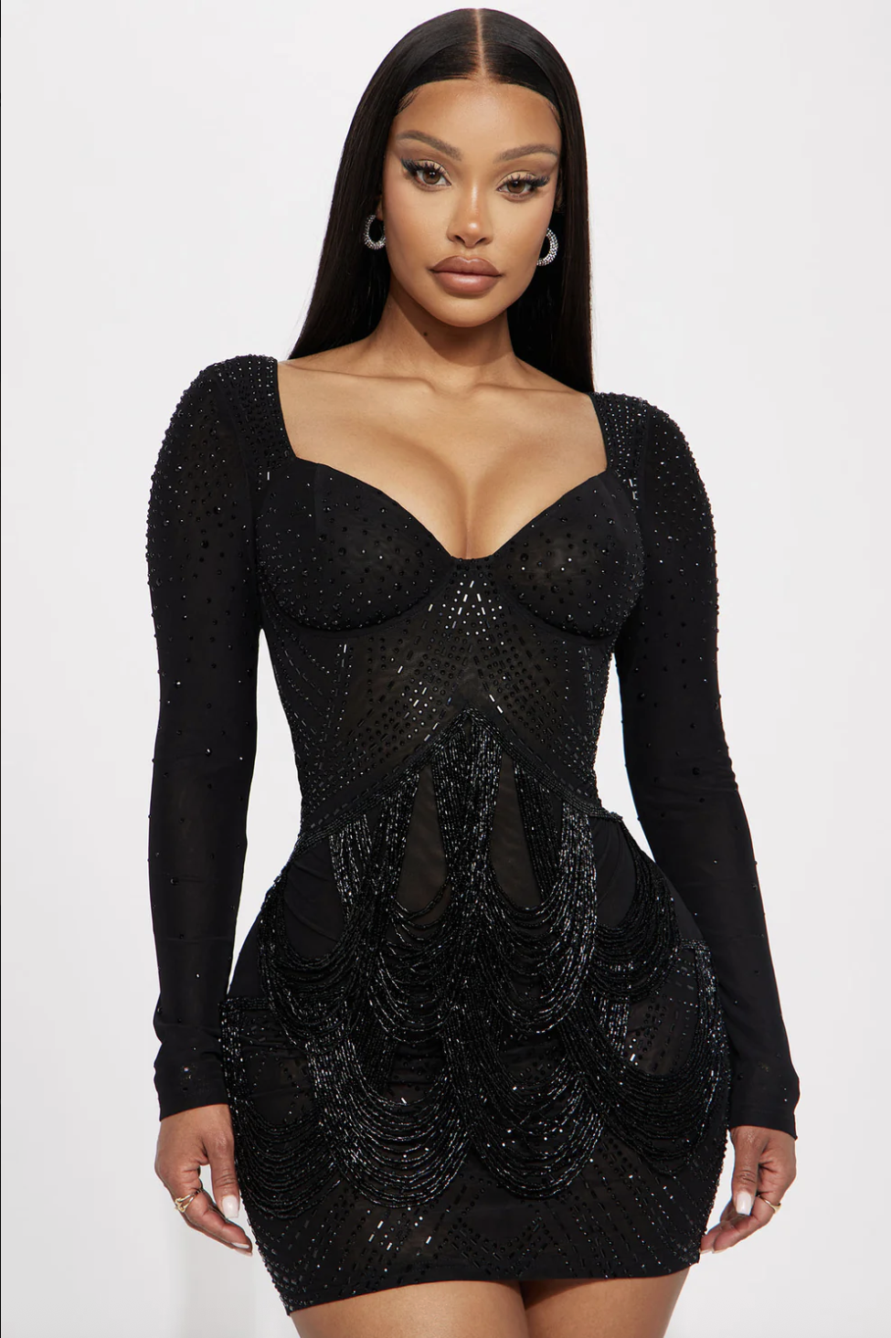 Celeste Rhinestone Mini Dress - Black
