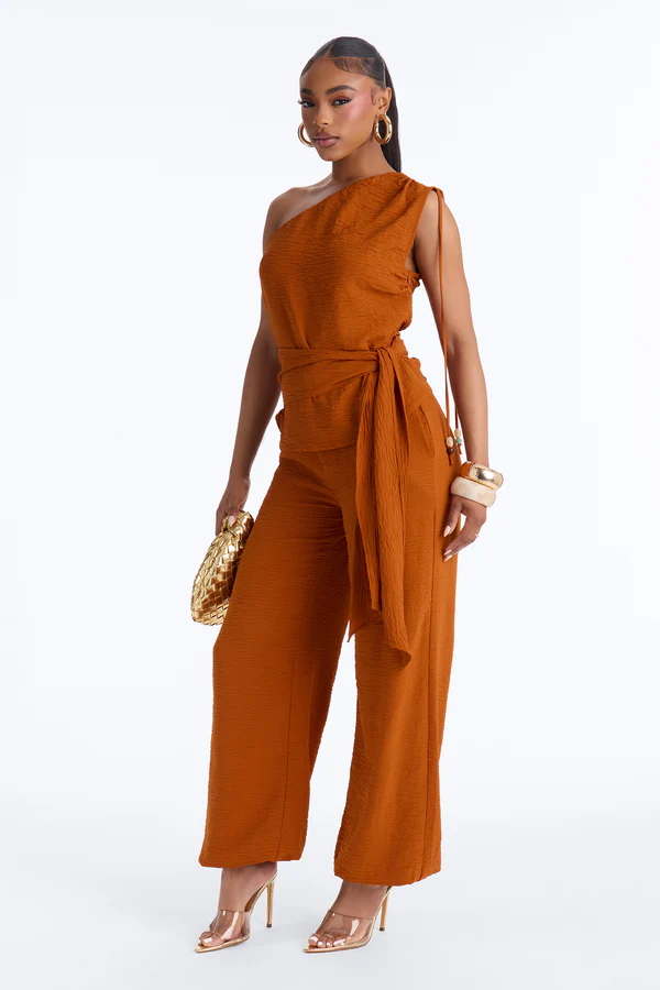 Willow One Shoulder Balloon Pant Set - Rust