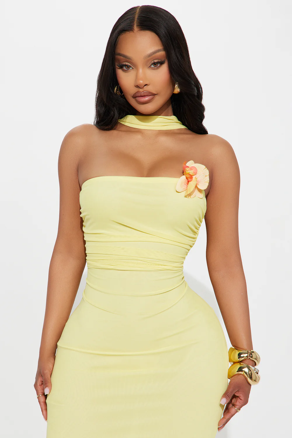 Rosa Mesh Strapless Maxi Dress