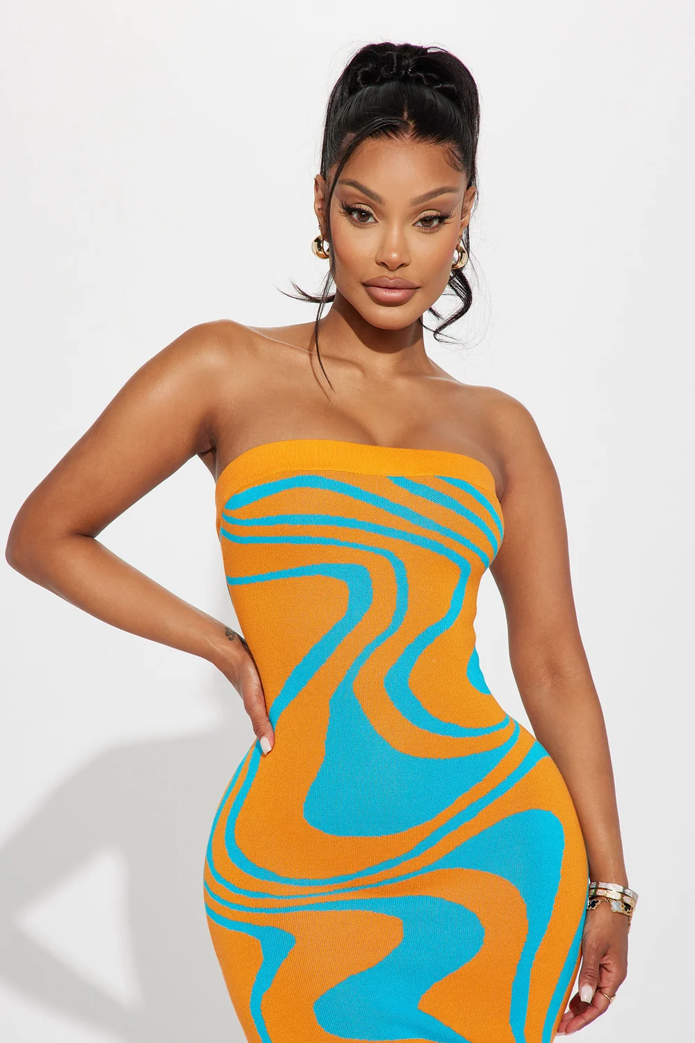 Breezy Knit Maxi Dress - Orange/combo
