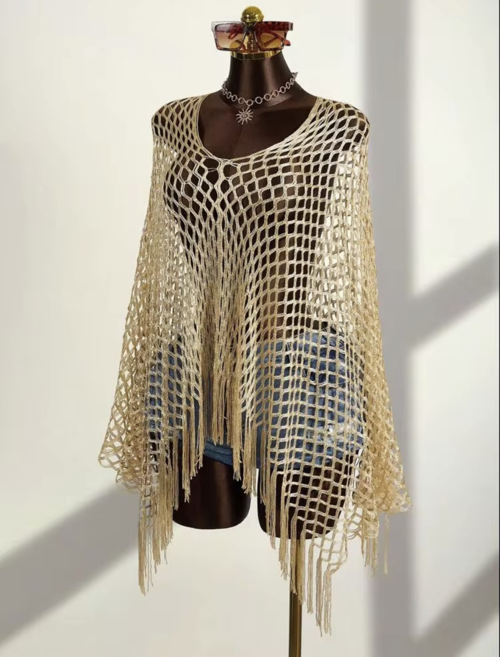 Ombre High Slit Maxi Flowy Fringe Mesh Sexy Kimono Cover Up For Beach Vacation