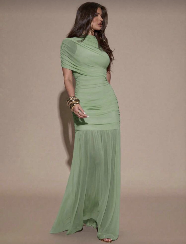 Mint green Elegant Ruched dress