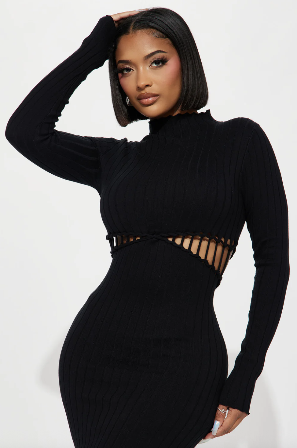 Don't Get It Twisted Sweater Midi Dress - Black