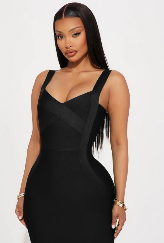 Elise Bandage Midi Dress - Black