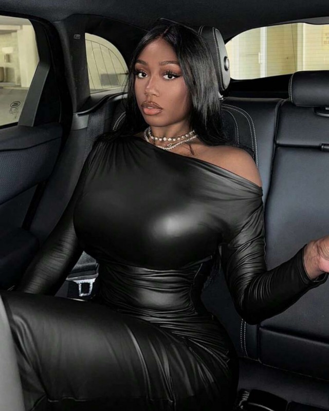 Black Neck PU Leather Tee