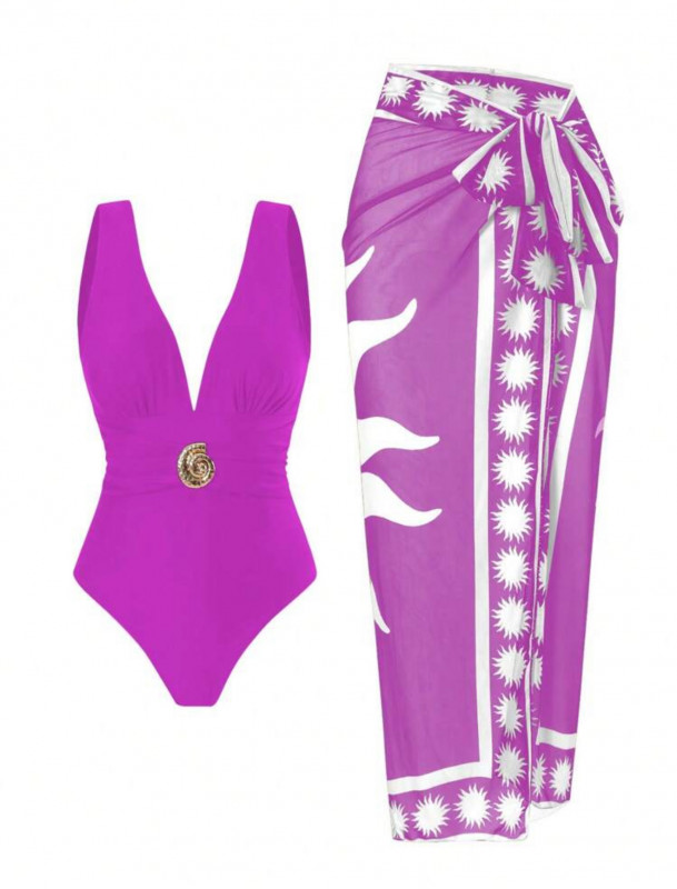 Purple & white swimsuit set