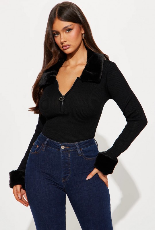 Snow Angel Faux Fur Sweater - Black