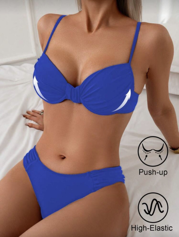 Royal blue Color Sexy Supportive Ruched Tankini Bikini