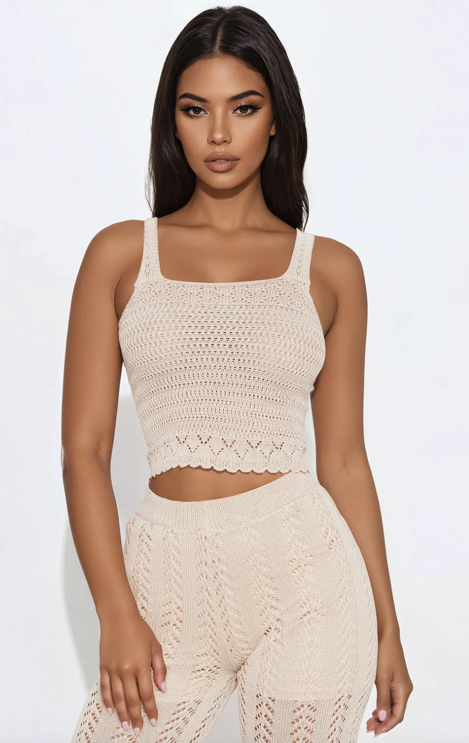 Makana Crochet Pant Set - Cream