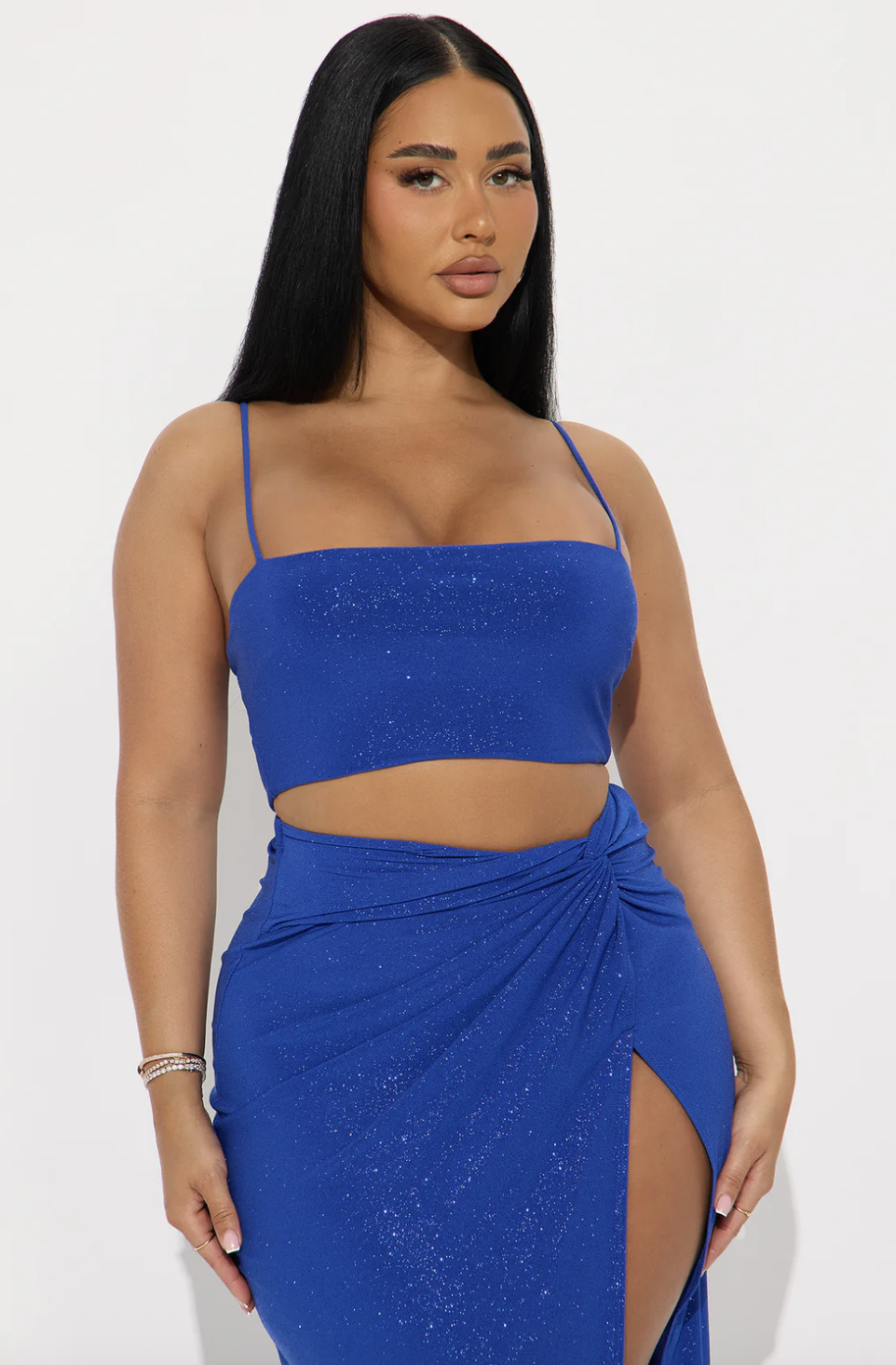 Perfect Night Shimmer Twist Front Maxi Skirt Set - Blue