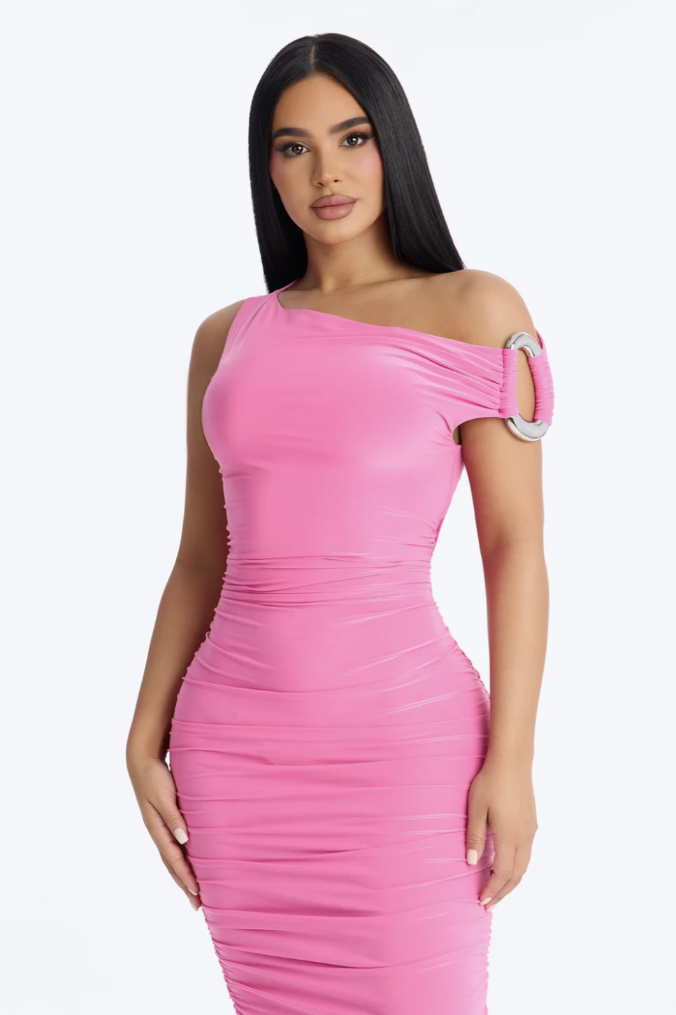 Madeline Ruched Midi Dress - Pink