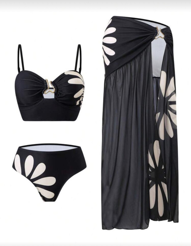 Premium Fashion Printed Mesh Skirt Women's 3 PiecesSwimsuit Set, Summer