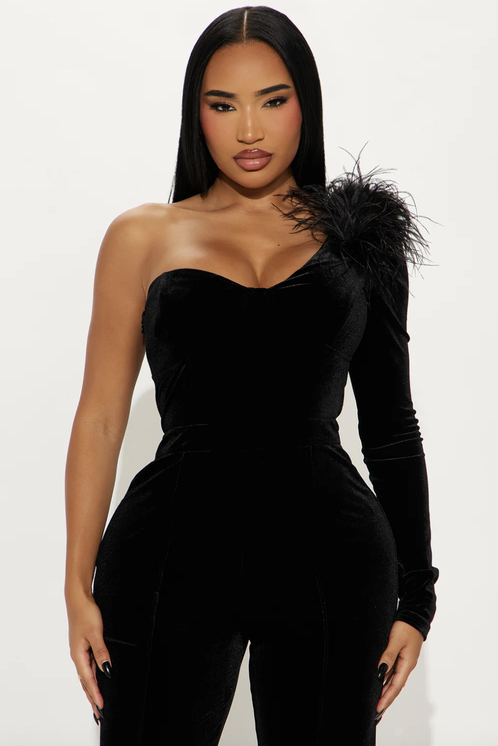 Laura Velvet One Shoulder Jumpsuit - Black