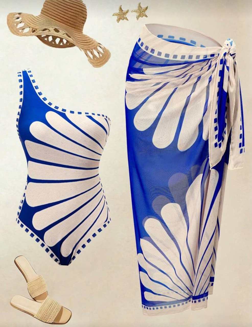 blue & beige swimsuit
