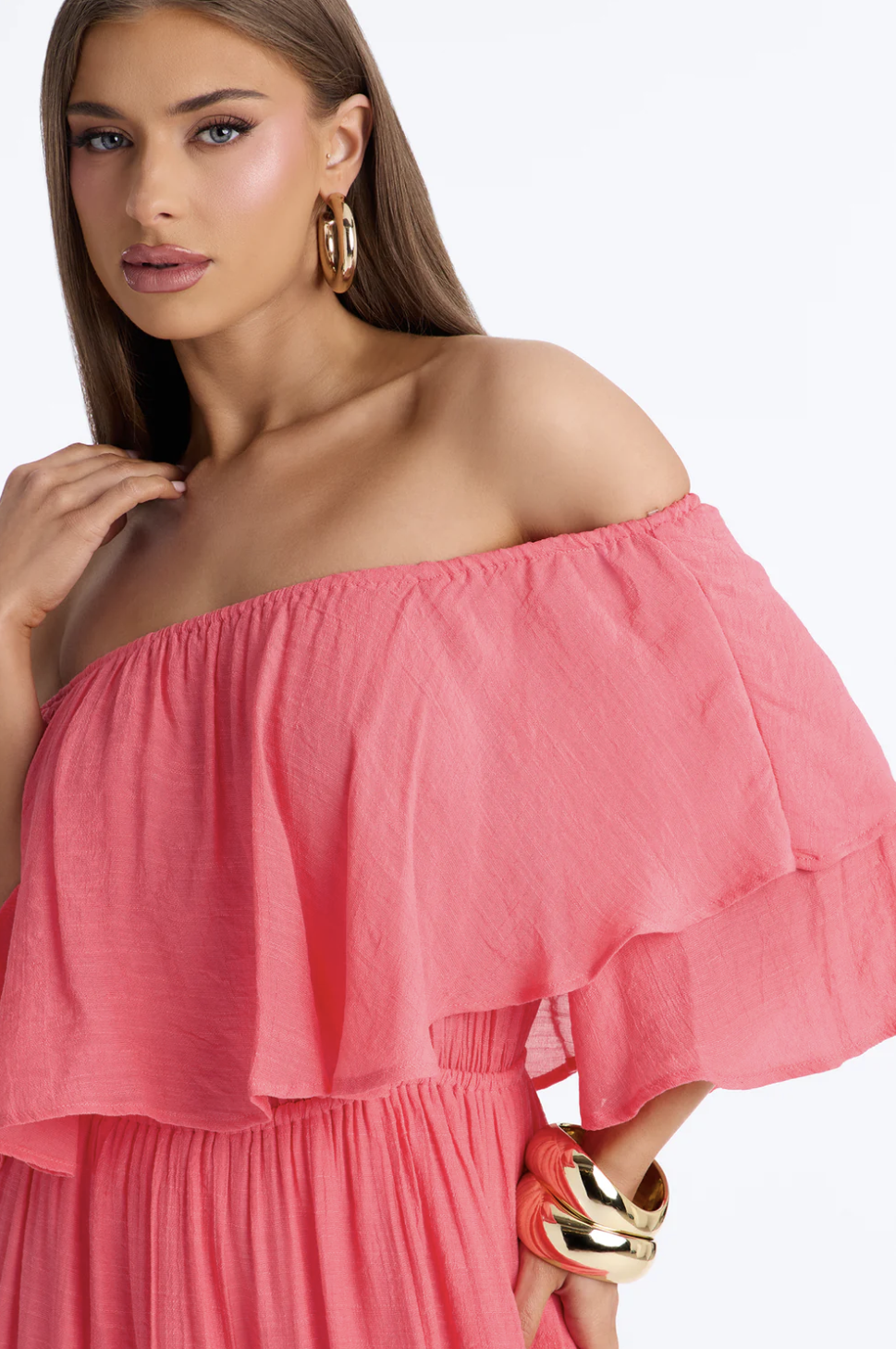 Off To Brunch Ruffle Wide Leg Jumpsuit - Coral