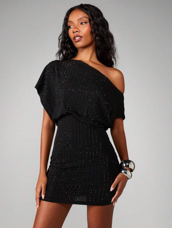 MISSGUIDED Off Shoulder Embellished Mini Dress