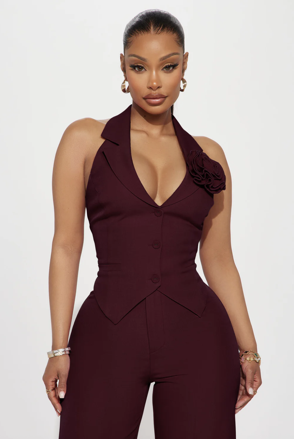 Elle Pant Set - Burgundy