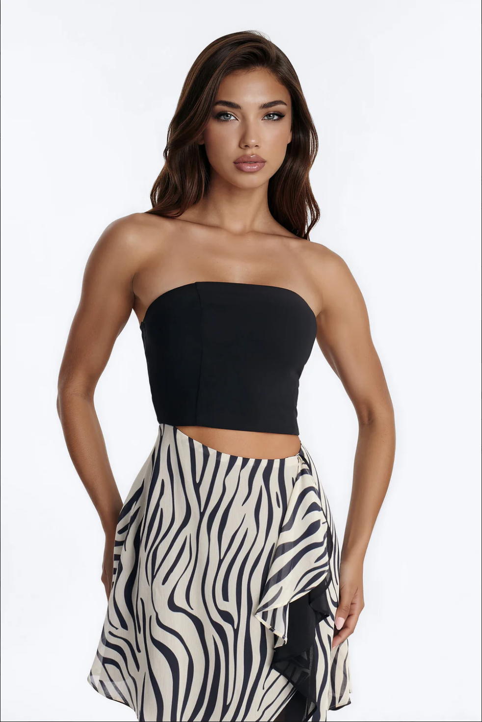 Melina Strapless Chiffon Mini Dress - Black/combo