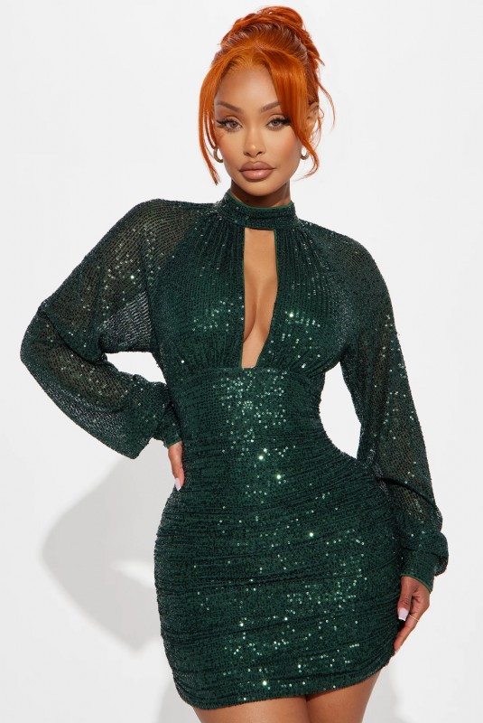 Clarissa Sequin Mini Dress - Hunter