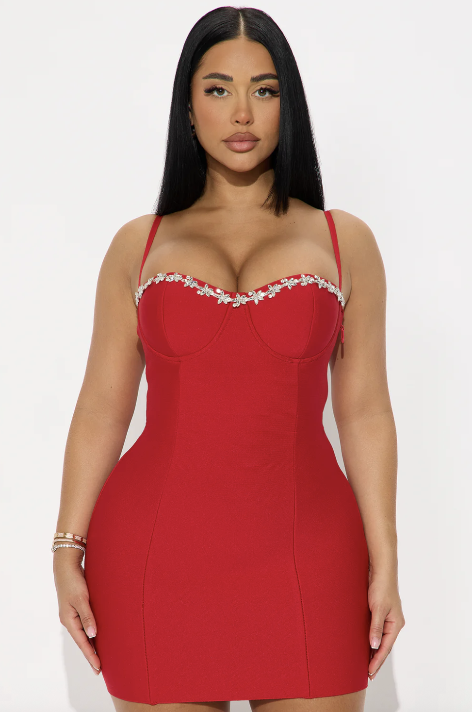 Mariela Rhinestone Bandage Mini Dress - Red
