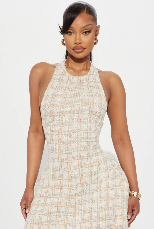 Gemma Tweed Maxi Dress - Taup