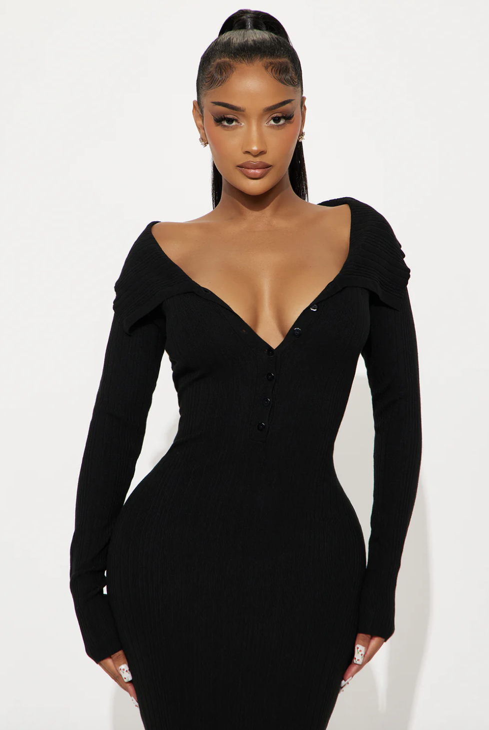 Do It Like Me Sweater Midi Dress - Black