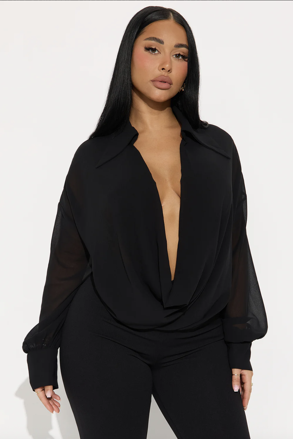 Flora Belle Chiffon Cowl Neck Jumpsuit - Black