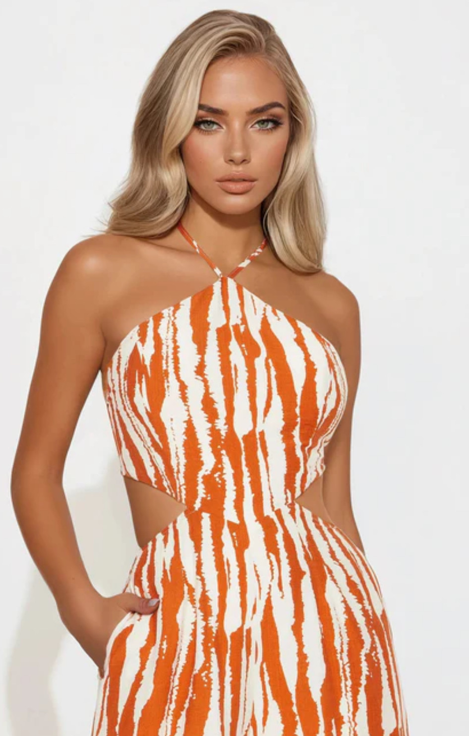 On Airplane Mode Abstract Wide Leg Jumpsuit - Orange/combo