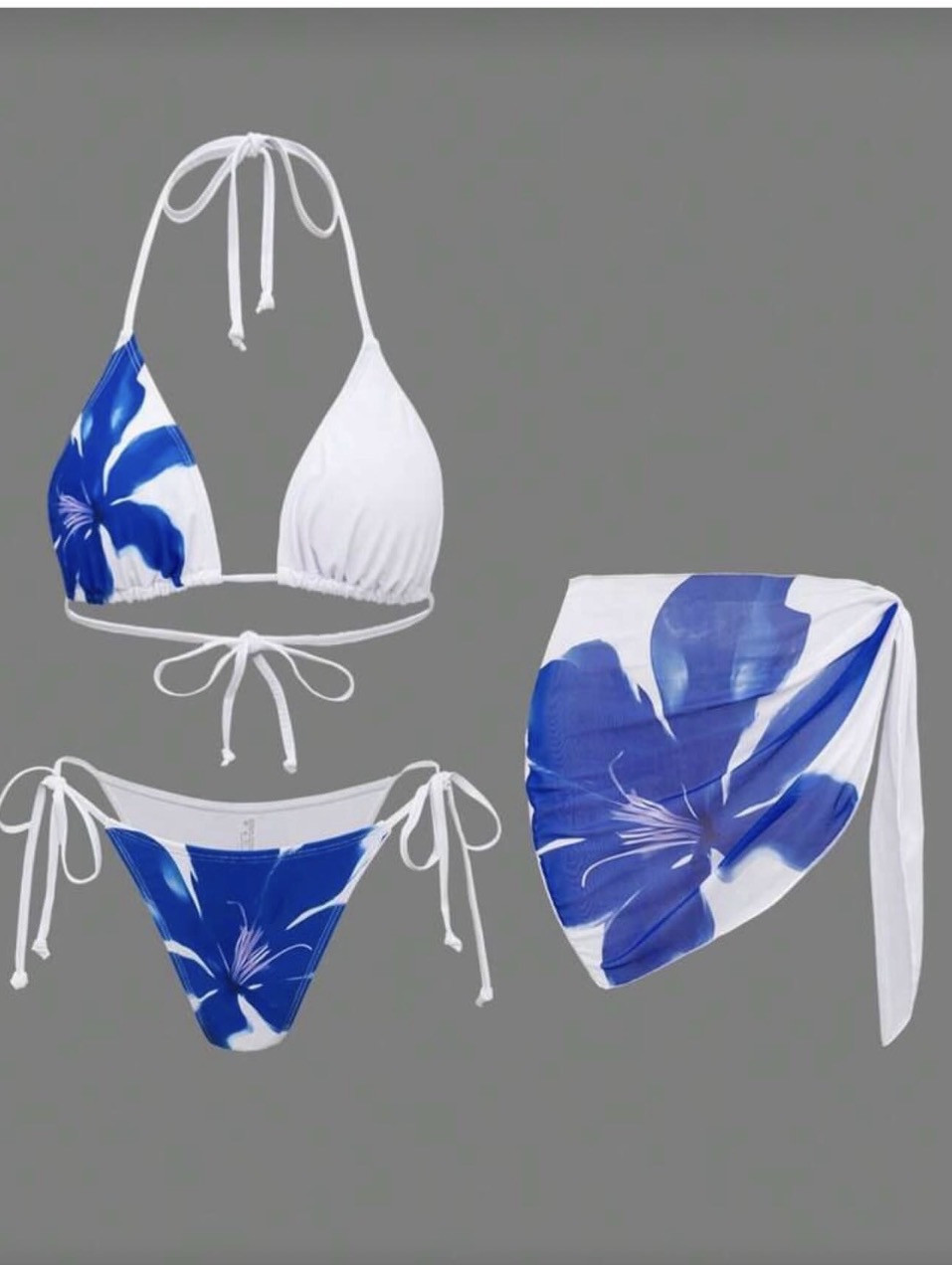 blue&white bikini set 3 pieces