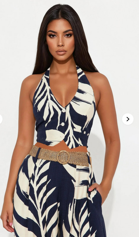 Isla Palms Wide Leg Pant Set - Navy