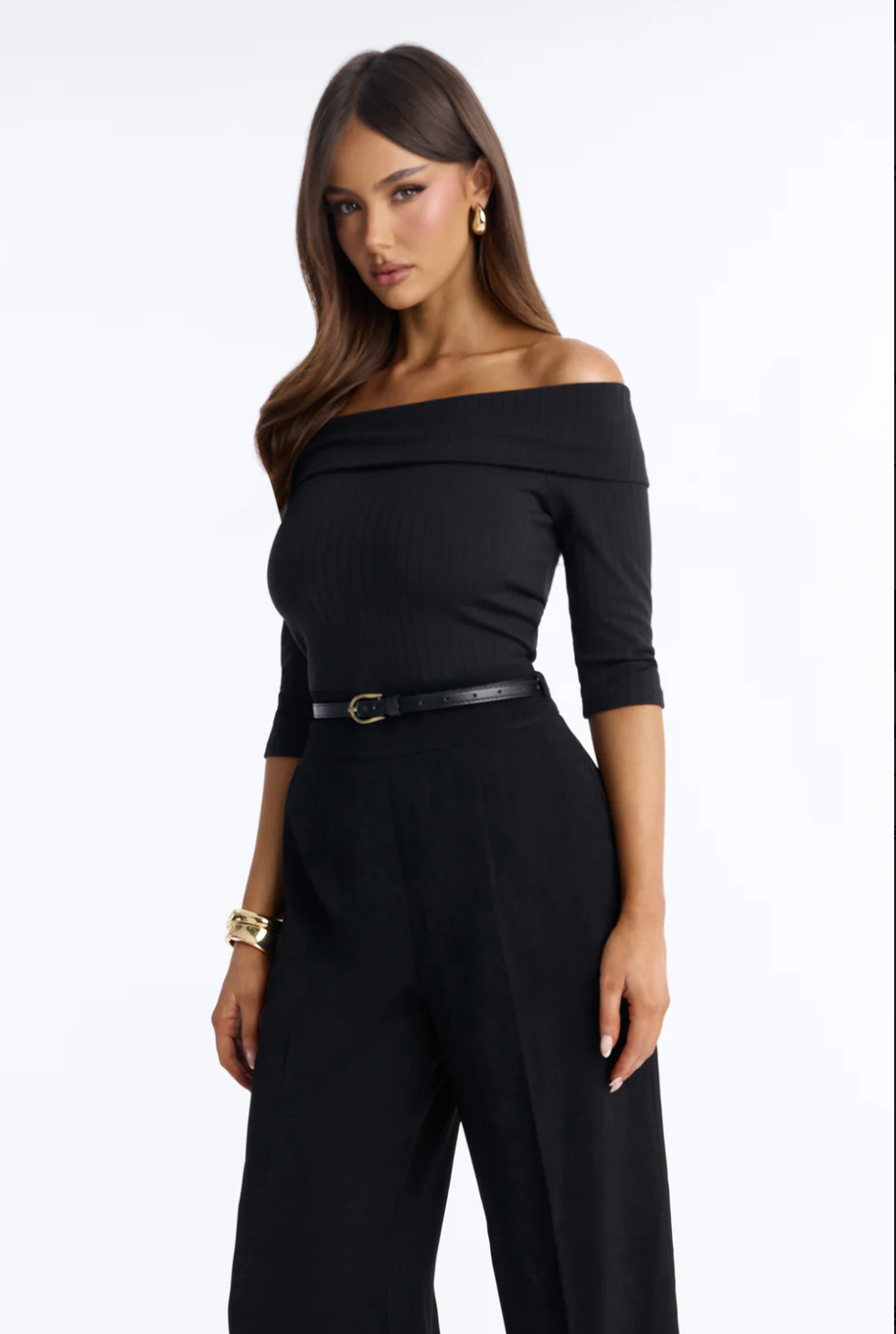 Melanie Belted Off Shoulder Jumpsuit - Black
