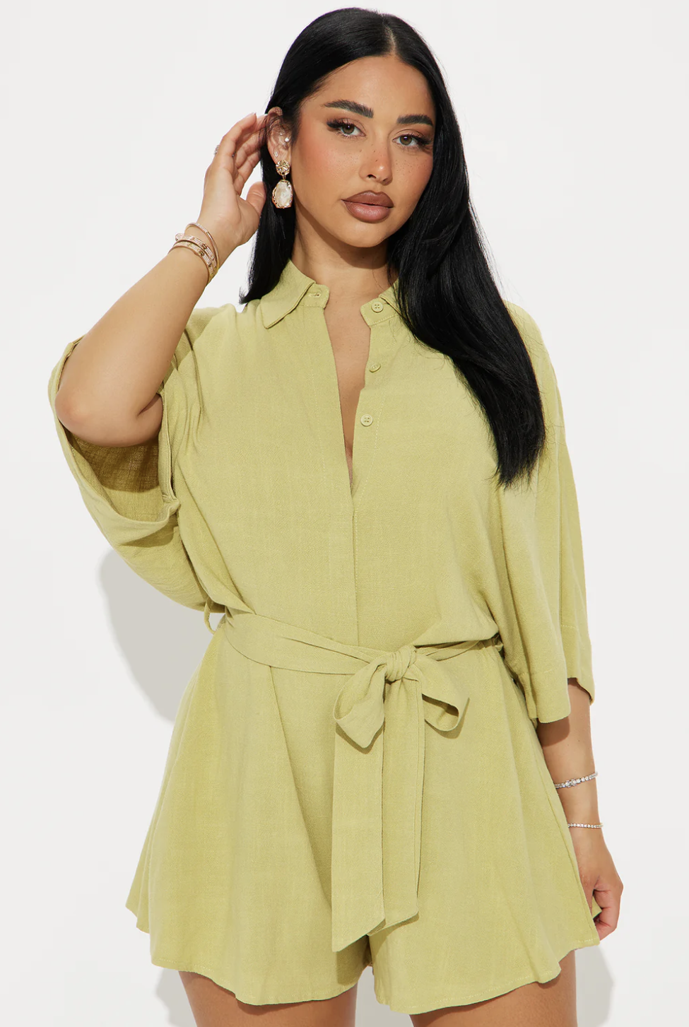 Charlotte Linen Romper - Chartreuse
