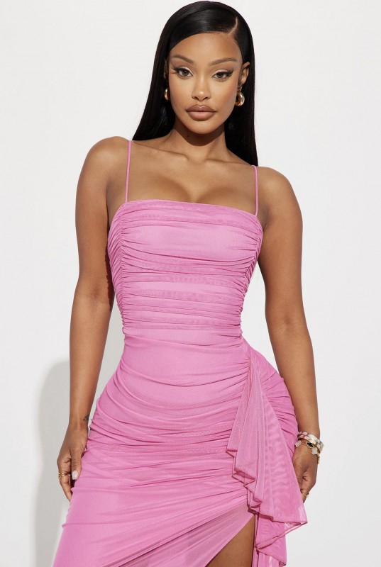 Pretty Lady Ruched Midi Dress - Pink