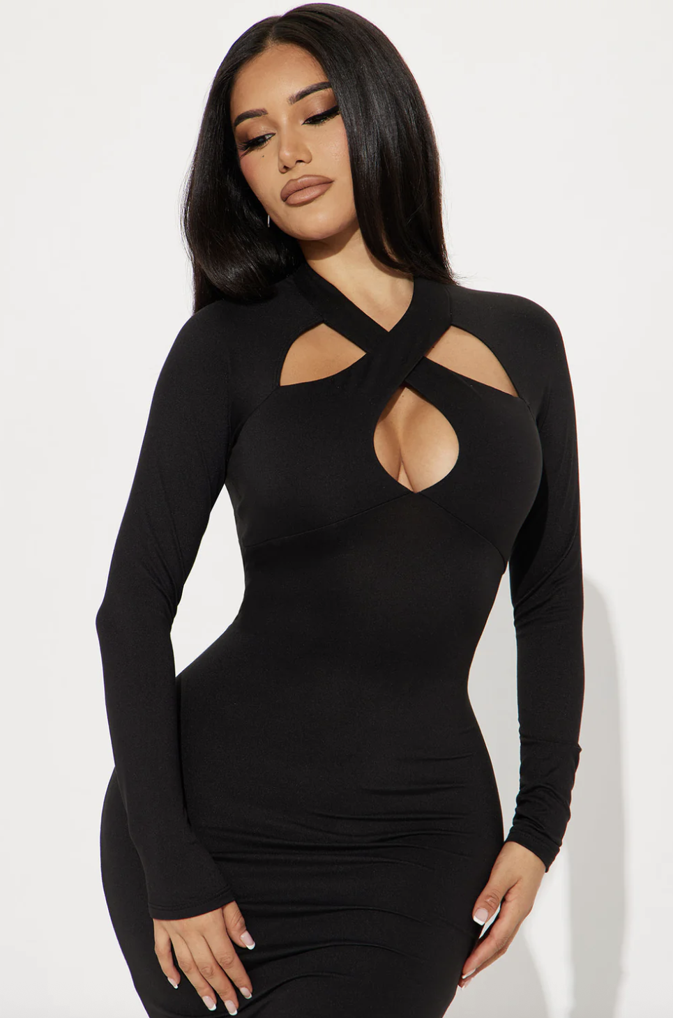 Emily Cross Front Midi Dress - Black