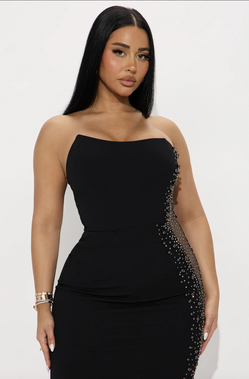 Heart Eyes Embellished Maxi Gown - Black