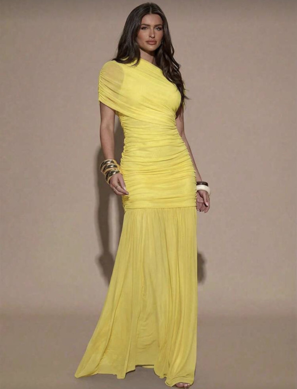 Yellow Elegant Ruched dress