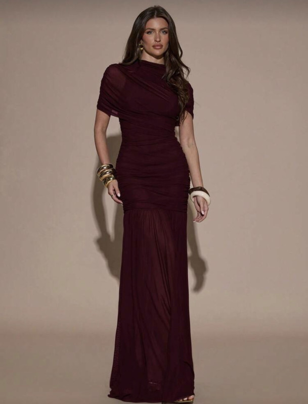 Maroon Elegant Ruched dress