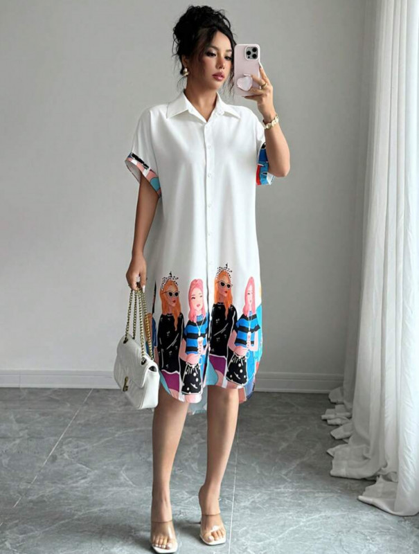 Casual Floral Print Button shirt Dress