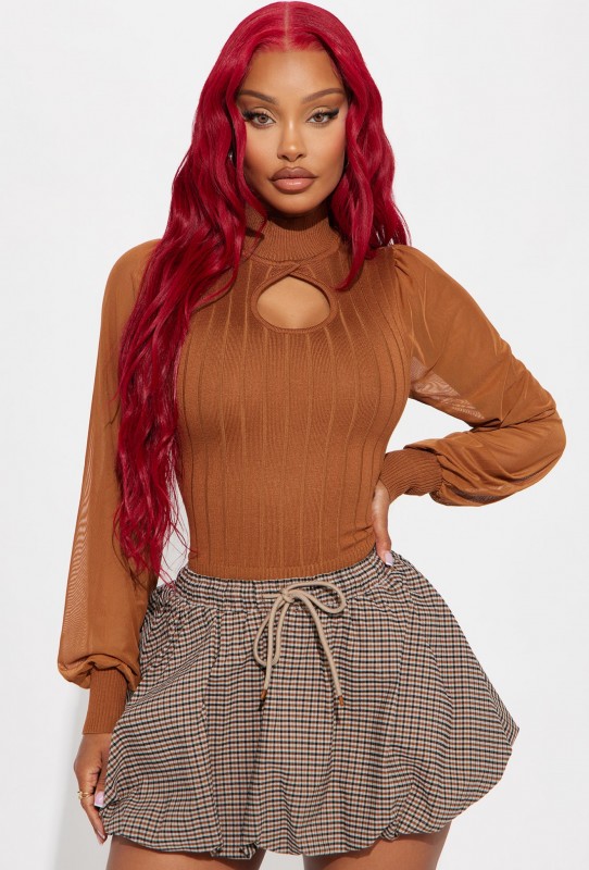 Mila Mock Neck Sweater - Brown