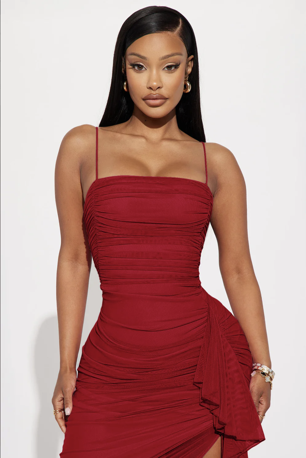 Pretty Lady Ruched Midi Dress - Red