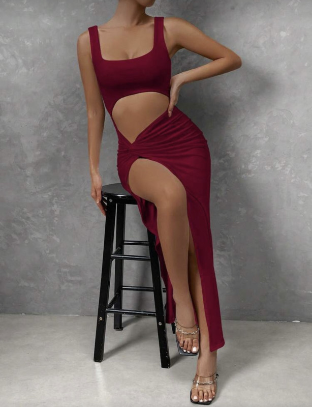 Burgundy Casual Dress,High Quality Dress