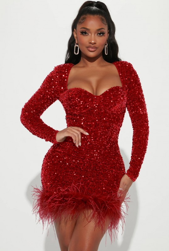 Soleil Sequin Mini Dress - Red