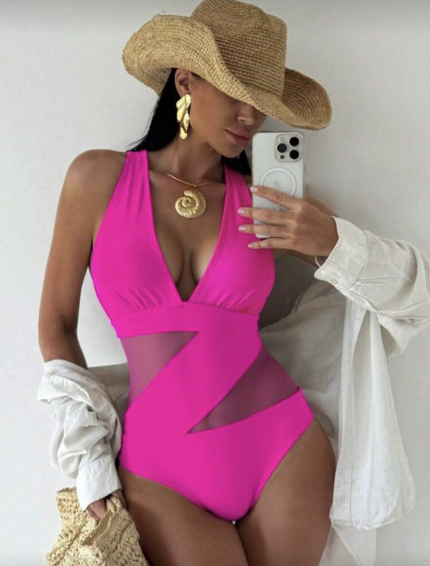 Hot pink Halter One-Piece swimsuit