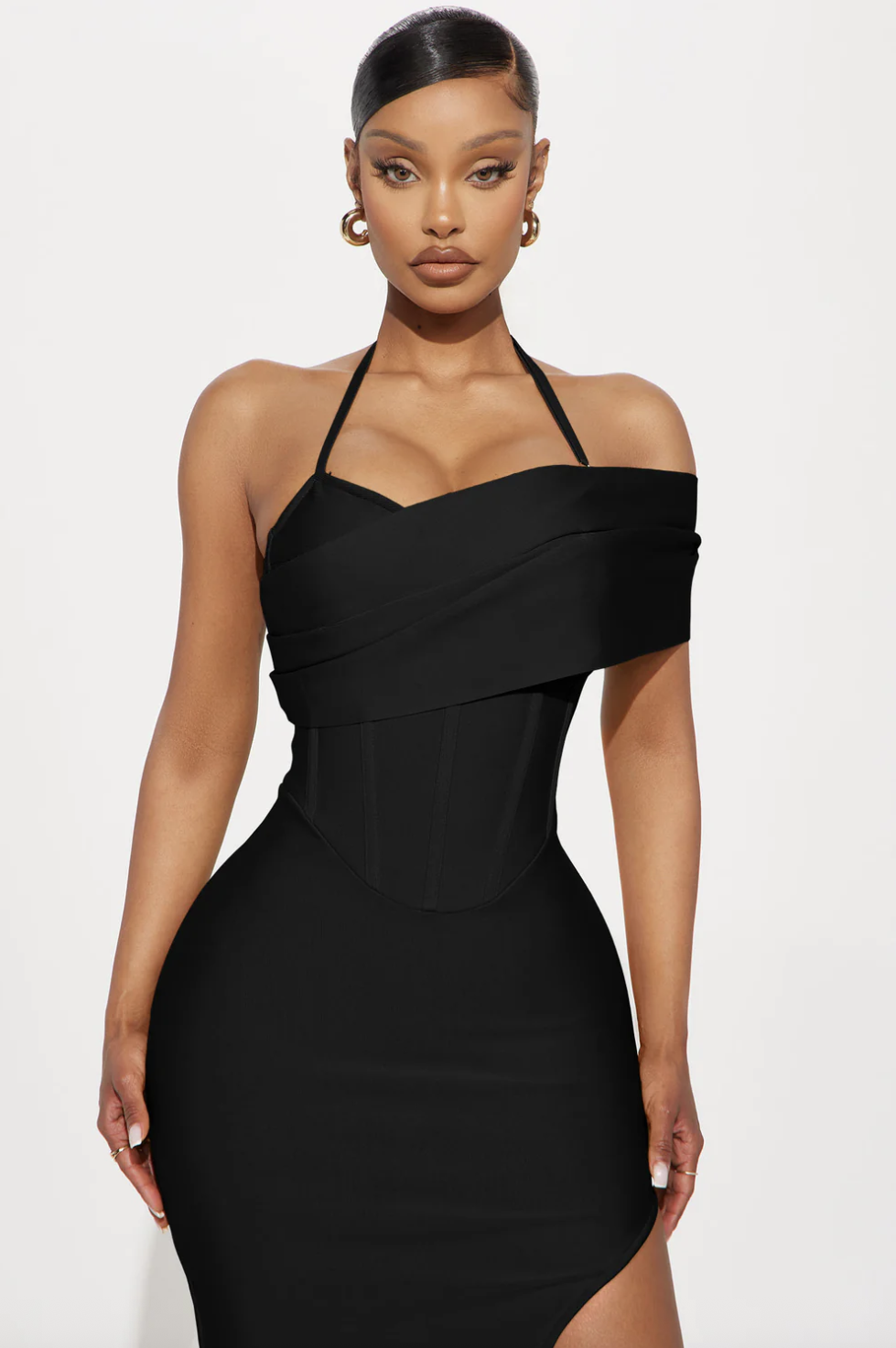 Kelly Ann Bandage Midi Dress - Black