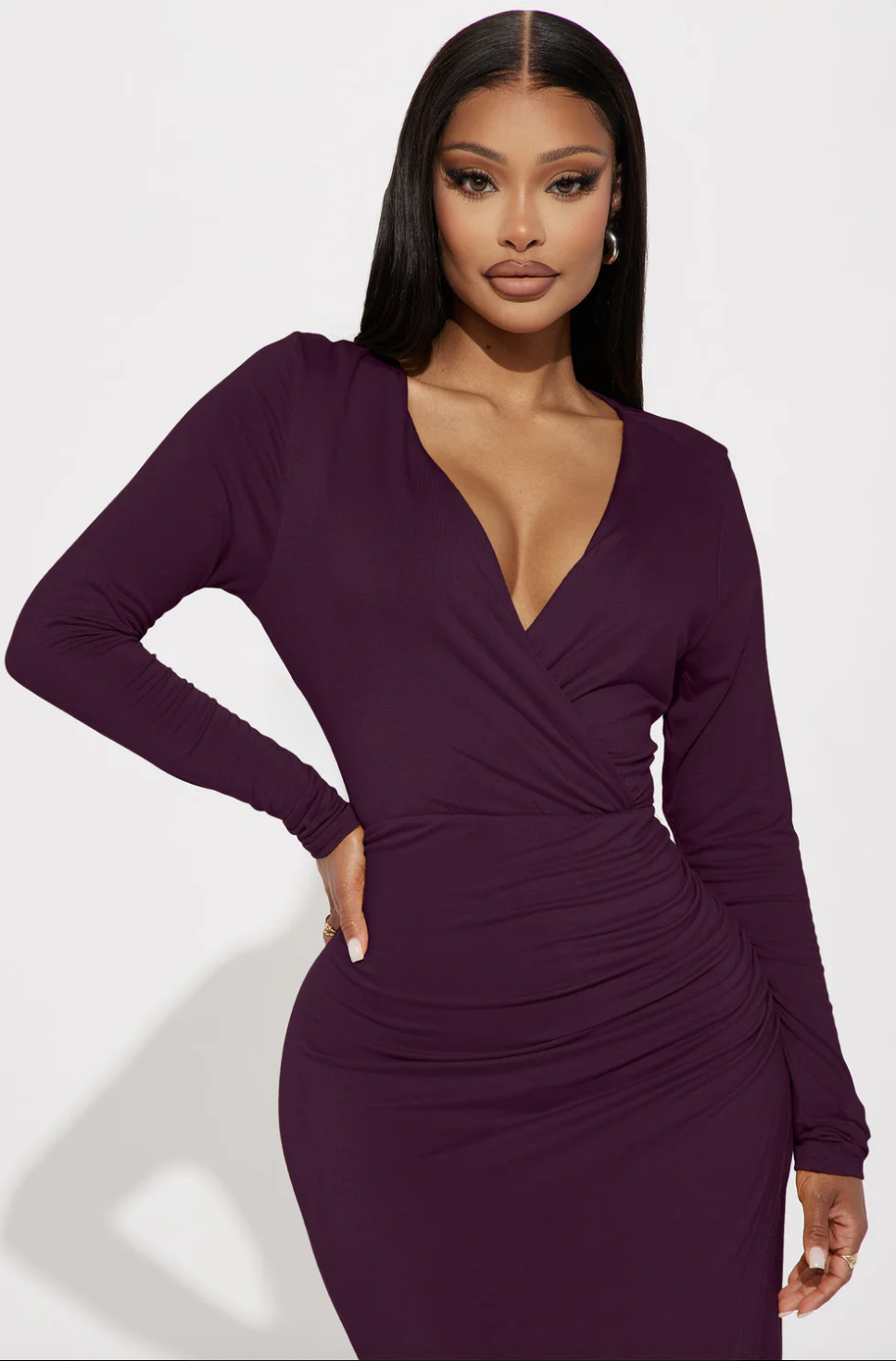 Claire Ruched Midi Dress - Plum